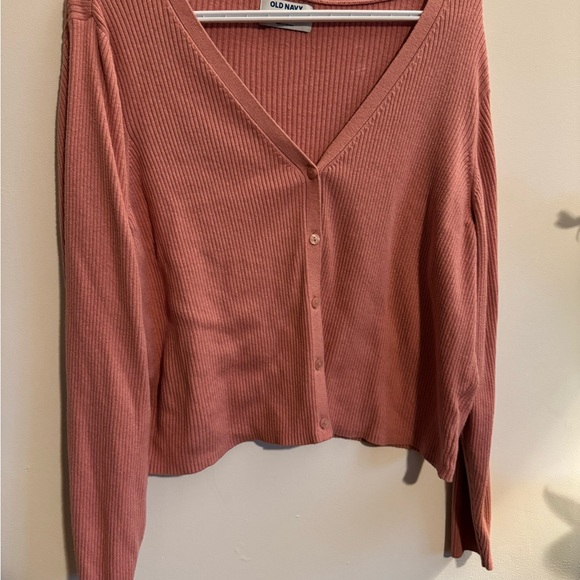 Old Navy Women's Ribbed V-Neck Cardigan - Coral - Picture 2 of 2